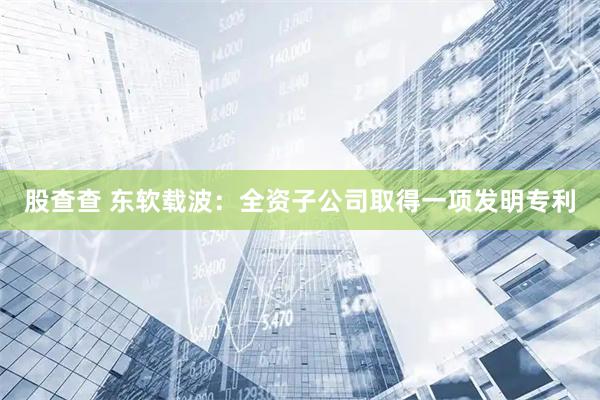 股查查 东软载波：全资子公司取得一项发明专利