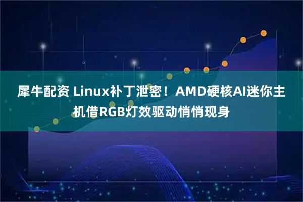 犀牛配资 Linux补丁泄密！AMD硬核AI迷你主机借RGB灯效驱动悄悄现身